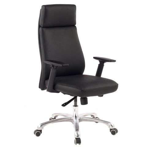 Rootz Genuine Leather Office Chair - Black Ergonomic with Headrest - Executive Design - Tilt Function - Swivel Chair with Armrests - X-XL 120kg