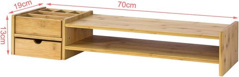 Rootz Bambus-Monitorständer – Computerbildschirm – Monitorständer – Monitorerhöhung, Schreibtisch-Organizer, 2 Regale, 2 Schubladen