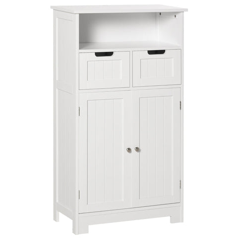 Rootz Bathroom Cabinet - Bathroom Storage Cabinet - Bathroom Cabinet With 2 Drawers 1 Door - Freestanding Cupboard - White - 60 x 30 x 108.8 cm