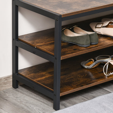 Rootz Wardrobe Rack - Coat Rack - 12 Hooks - Shoe Rack - 100 x 40 x 184 - Steel - MDF - Brown - Black