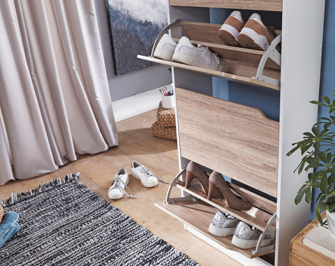 Rootz Shoe Cabinet -  4-Compartment - Folding Shoe Dresser - Modern Shoe Rack for 24 Pairs - Shoe Organizer with Tipper Design - 150 cm