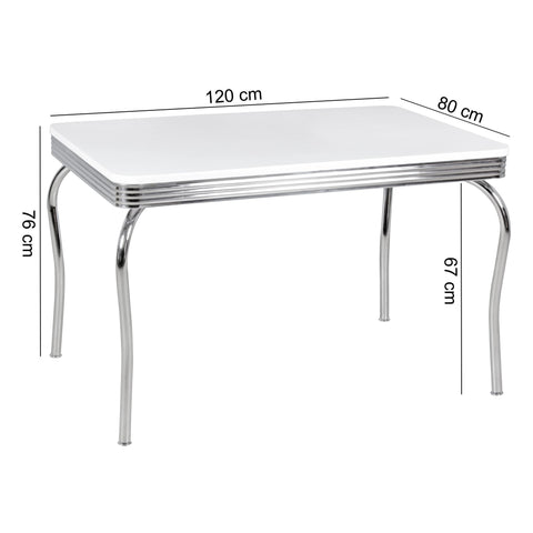 Rootz Elvis Dining Table - Kitchen Table - American Diner - Table White - Silver - Aluminum - USA - Design - 120 x 80 cm