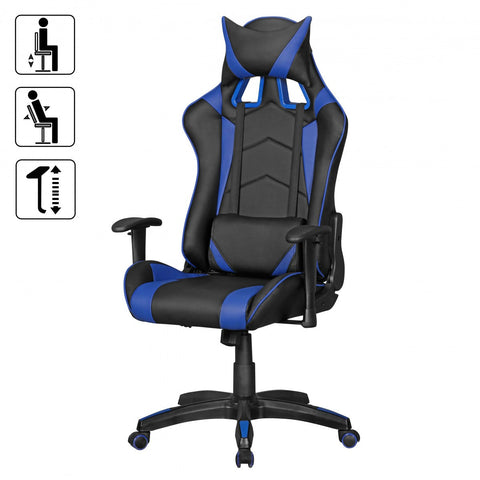 Rootz Office Chair - Black & Blue Leather-Look - Desk Chair - Executive Chair - Gaming Chair - Swivel Chair with Sport Racing Optics