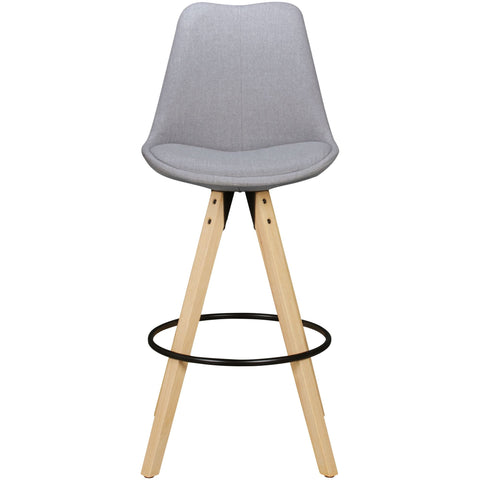 Rootz Bar Stools - Retro Design - Gray Fabric Wood with Backrest - Scandinavian Style Bar Chairs (Set of 2) - 77 cm Seat Height