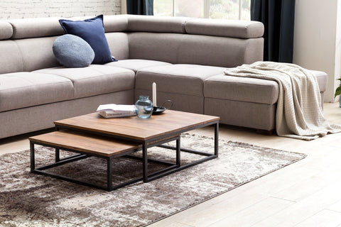 Rootz Tischset – Sheesham-Holz – Wohnzimmer – Massivholz-Design – Palisander-Loungetisch mit Metallbeinen – 75 x 75 x 27 cm 