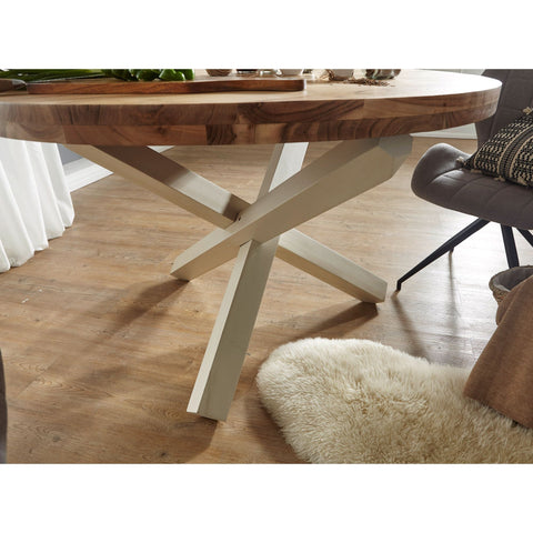 Rootz Eettafel - Ronde Eettafel - Massief Hout Acacia - Houten Eettafel - Keukentafel - Bruin/Wit - Ø 120 cm