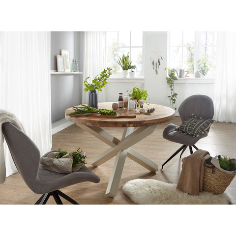 Rootz Eettafel - Ronde Eettafel - Massief Hout Acacia - Houten Eettafel - Keukentafel - Bruin/Wit - Ø 120 cm