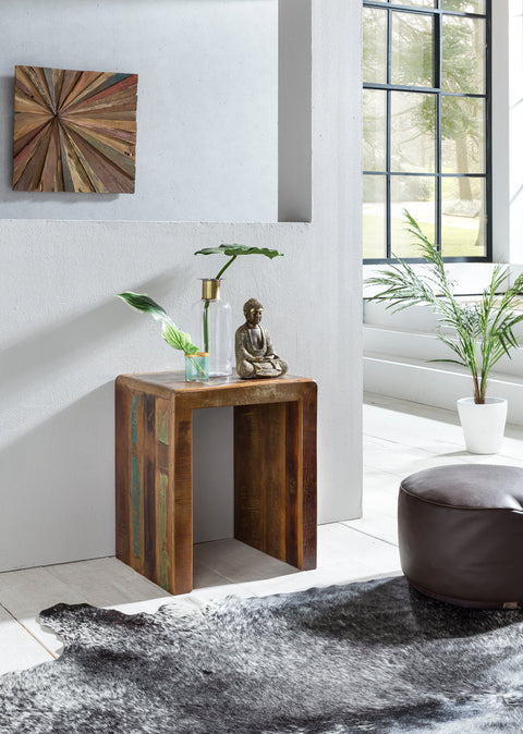 Rootz Side Table - Solid Wood - Mango Recycling Shabby Design - Small Living Room Night Table - Boat Wood Night Console - 45x40x55cm