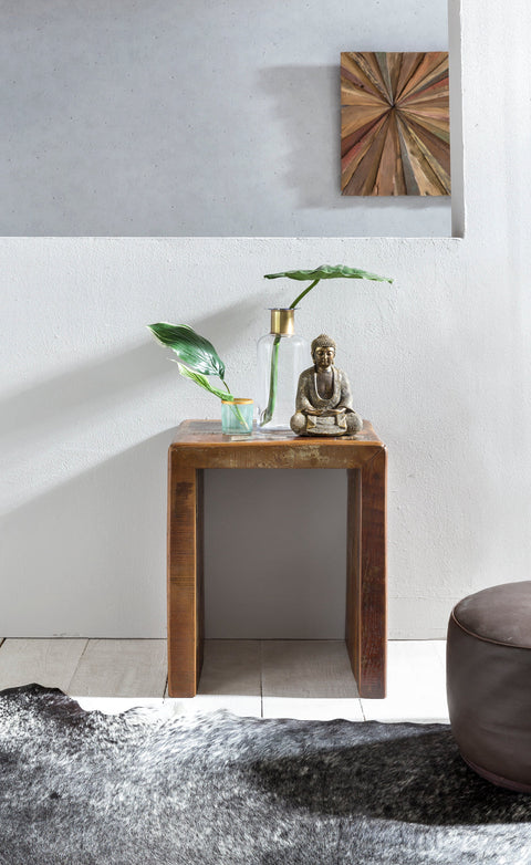 Rootz Side Table - Solid Wood - Mango Recycling Shabby Design - Small Living Room Night Table - Boat Wood Night Console - 45x40x55cm