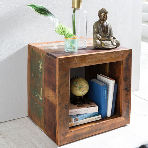 Rootz Side Table -  Shabby-Chic - Mango Solid Wood - Small Brown Table - Design Cube - 45x45x35cm