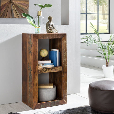 Rootz Shelf - Mango Solid Wood - Design Bookcase - 2 Shelves - Shabby Recycling Boat Wood - 45 x 35 x 90 cm