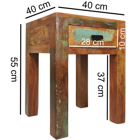 Rootz Bedside Table - Shabby-Chic - Mango Wood with Drawer - Dark Brown - Design Nightstand - Small Side Table - 40 x 40 x 55 cm