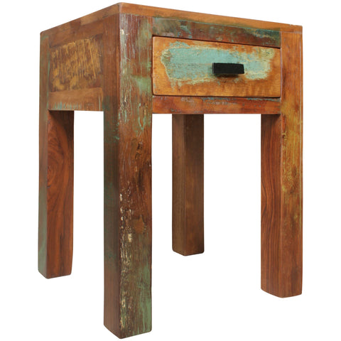 Rootz Bedside Table - Shabby-Chic - Mango Wood with Drawer - Dark Brown - Design Nightstand - Small Side Table - 40 x 40 x 55 cm