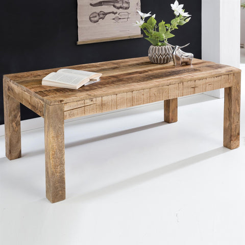 Rootz Tisch – Massivholz – natürliches Mangoholz – rustikaler Couchtisch im Landhausstil – Wohnzimmertisch aus Massivholz – 110 x 60 x 47 cm 