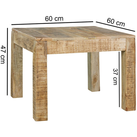 Rootz Tisch – Massivholz – natürliches Mangoholz – rustikaler Couchtisch im Landhausstil – Wohnzimmertisch aus Massivholz – 60 x 60 x 47 cm 