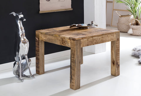 Rootz Tisch – Massivholz – natürliches Mangoholz – rustikaler Couchtisch im Landhausstil – Wohnzimmertisch aus Massivholz – 60 x 60 x 47 cm 