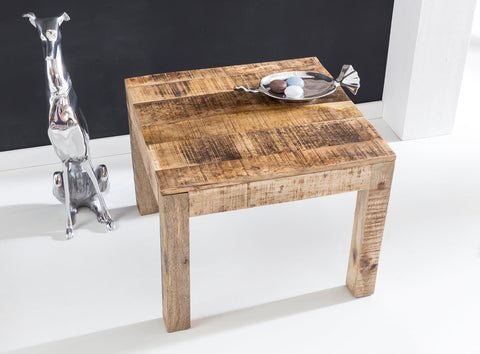Rootz Tisch – Massivholz – natürliches Mangoholz – rustikaler Couchtisch im Landhausstil – Wohnzimmertisch aus Massivholz – 60 x 60 x 47 cm 