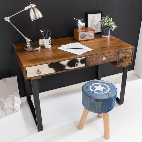 Rootz Schreibtisch – Massivholz – Laptoptisch Mango Natur – Landhausstil mit Schubladen – Büro- und PC-Arbeitstisch – 120 x 60 x 79 cm 