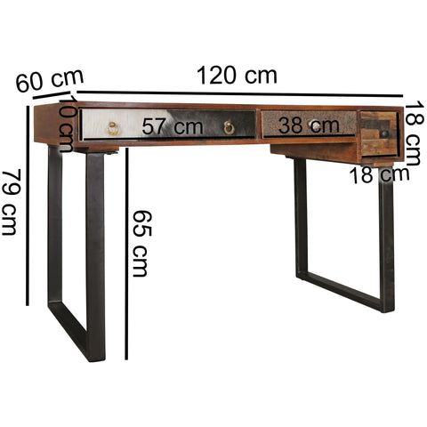 Rootz Schreibtisch – Massivholz – Laptoptisch Mango Natur – Landhausstil mit Schubladen – Büro- und PC-Arbeitstisch – 120 x 60 x 79 cm 