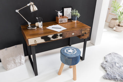 Rootz Schreibtisch – Massivholz – Laptoptisch Mango Natur – Landhausstil mit Schubladen – Büro- und PC-Arbeitstisch – 120 x 60 x 79 cm 