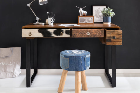 Rootz Schreibtisch – Massivholz – Laptoptisch Mango Natur – Landhausstil mit Schubladen – Büro- und PC-Arbeitstisch – 120 x 60 x 79 cm 