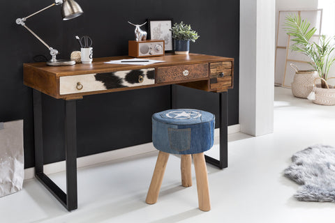 Rootz Schreibtisch – Massivholz – Laptoptisch Mango Natur – Landhausstil mit Schubladen – Büro- und PC-Arbeitstisch – 120 x 60 x 79 cm 