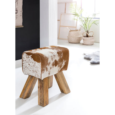 Rootz Stool - Stool - Pouf - Footstool - Goatskin - Mango Wood - Brown/White - Springbok