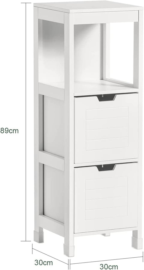 Rootz witte vloerstaande badkameropbergkast met 1 plank en 2 lades