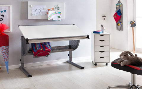 Rootz Wood Desk - Gray-White - Design Children's Tilt-Adjustable Student Desk - Height Adjustable Children's Desk