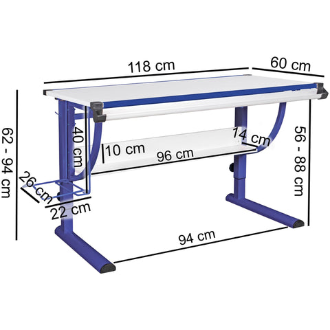 Rootz Holzschreibtisch – Blau-Weiß – Neigbarer Schreibtisch für junge Studenten – Design Kinder – Höhenverstellbarer Kinderschreibtisch – 120 x 60 cm 