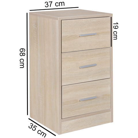 Rootz Sideboard with 3 Drawers - Contemporary Wood - Design Nightstand - Extra High Nightstand - 37.5 x 68 x 35 cm
