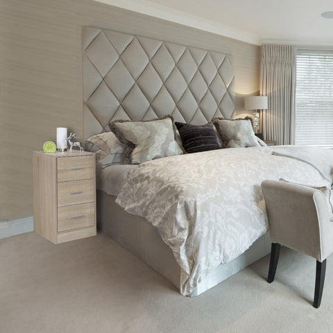 Rootz Sideboard with 3 Drawers - Contemporary Wood - Design Nightstand - Extra High Nightstand - 37.5 x 68 x 35 cm