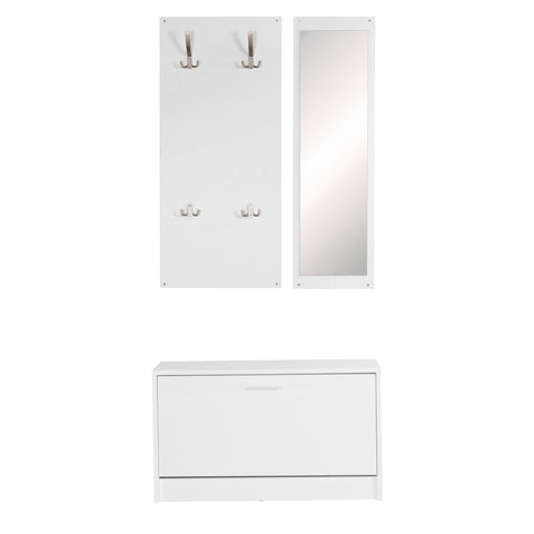 Rootz Wardrobe with Mirror & Shoe Cabinet - White Wall-Mounted - Modern Compact Hallway Wardrobe for Jackets & Shoes