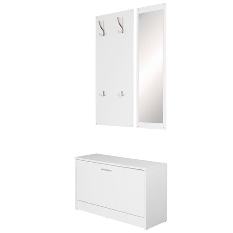 Rootz Wardrobe with Mirror & Shoe Cabinet - White Wall-Mounted - Modern Compact Hallway Wardrobe for Jackets & Shoes