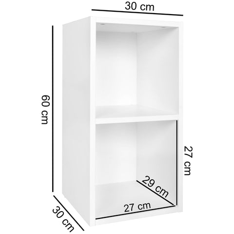 Rootz Wood Shelf - Modern White - Small Wall Storage Shelf - Narrow Bookcase with 2 Shelves - 30x60x30cm