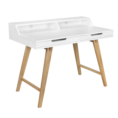 Rootz Werktafel - Scandinavisch Design - Laptoptafel met Kabelopening - Kantoortafel met Eiken Poot - Wit - 110x85x60cm 