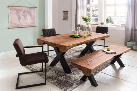 Rootz Dining Table - Country House - Acacia Wood Rectangular Design - Spacious Dining Table for 6-8 Persons - 200x100x77cm