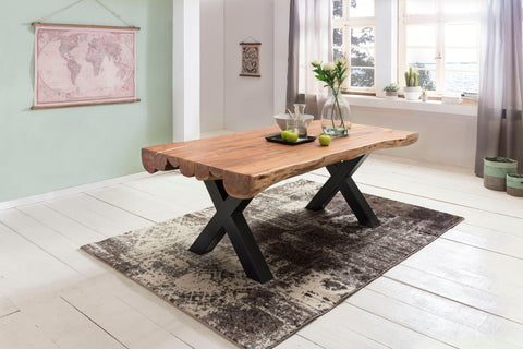Rootz Dining Table - Country House - Acacia Wood Rectangular Design - Spacious Dining Table for 6-8 Persons - 200x100x77cm