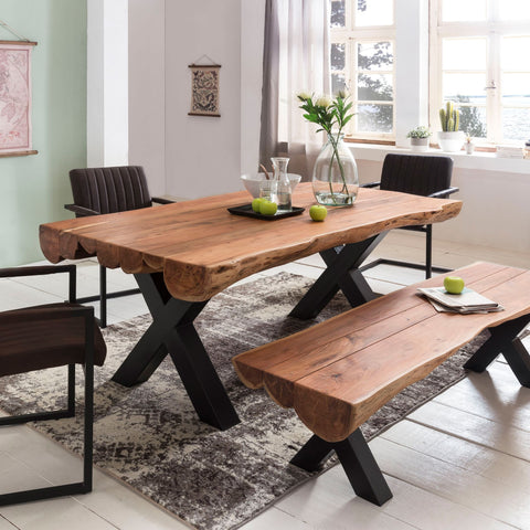Rootz Dining Table - Country House - Acacia Wood Rectangular Design - Spacious Dining Table for 6-8 Persons - 200x100x77cm