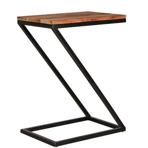 Rootz Side Table - Z-Shape - Solid Wood Sheesham with Metal - Country Style Living Room Table - Square Storage Table - 45 x 30 x 60 cm