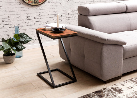 Rootz Side Table - Z-Shape - Solid Wood Sheesham with Metal - Country Style Living Room Table - Square Storage Table - 45 x 30 x 60 cm