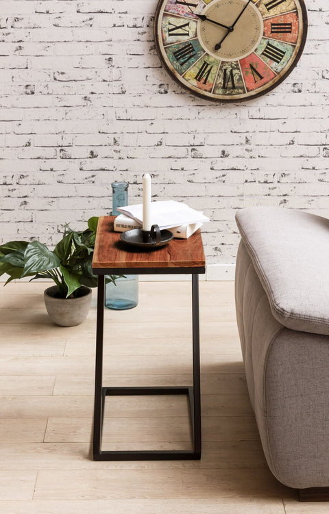 Rootz Side Table - Z-Shape - Solid Wood Sheesham with Metal - Country Style Living Room Table - Square Storage Table - 45 x 30 x 60 cm