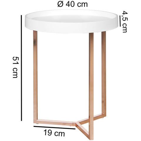 Rootz Side Table - White-Copper Design - Wood and Metal Tray Table - Modern Living Room Coffee Table -  ø 40 cm