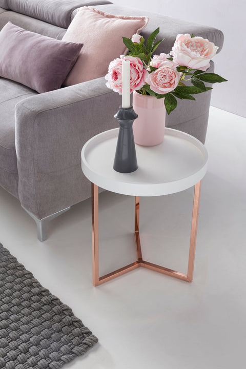 Rootz Side Table - White-Copper Design - Wood and Metal Tray Table - Modern Living Room Coffee Table -  ø 40 cm
