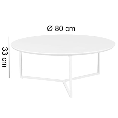 Rootz Couchtisch – Design Weiß Matt MDF Holzrahmen Metall – Moderner lackierter Wohnzimmer-Loungetisch – ø 80 cm 