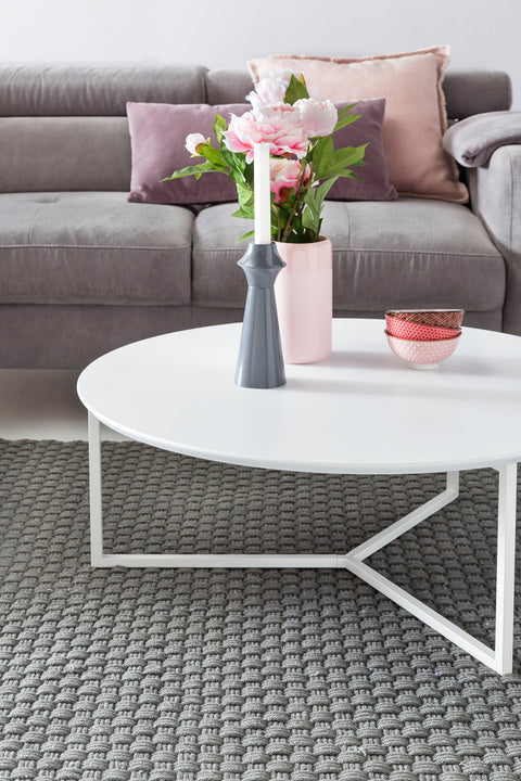 Rootz Couchtisch – Design Weiß Matt MDF Holzrahmen Metall – Moderner lackierter Wohnzimmer-Loungetisch – ø 80 cm 