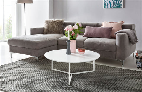 Rootz Couchtisch – Design Weiß Matt MDF Holzrahmen Metall – Moderner lackierter Wohnzimmer-Loungetisch – ø 80 cm 