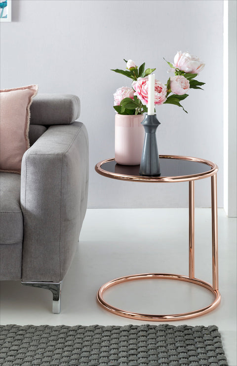 Rootz Bijzettafel - Design Metaal en Glas - Moderne gespiegelde woonkamer salontafel - Zwart/koper - 45 cm 