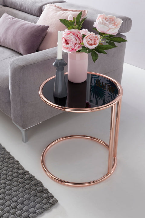 Rootz Bijzettafel - Design Metaal en Glas - Moderne gespiegelde woonkamer salontafel - Zwart/koper - 45 cm 