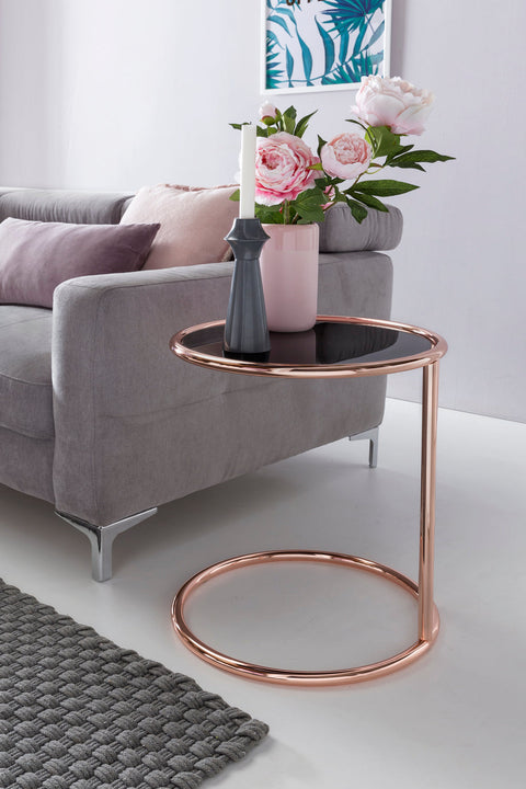 Rootz Bijzettafel - Design Metaal en Glas - Moderne gespiegelde woonkamer salontafel - Zwart/koper - 45 cm 